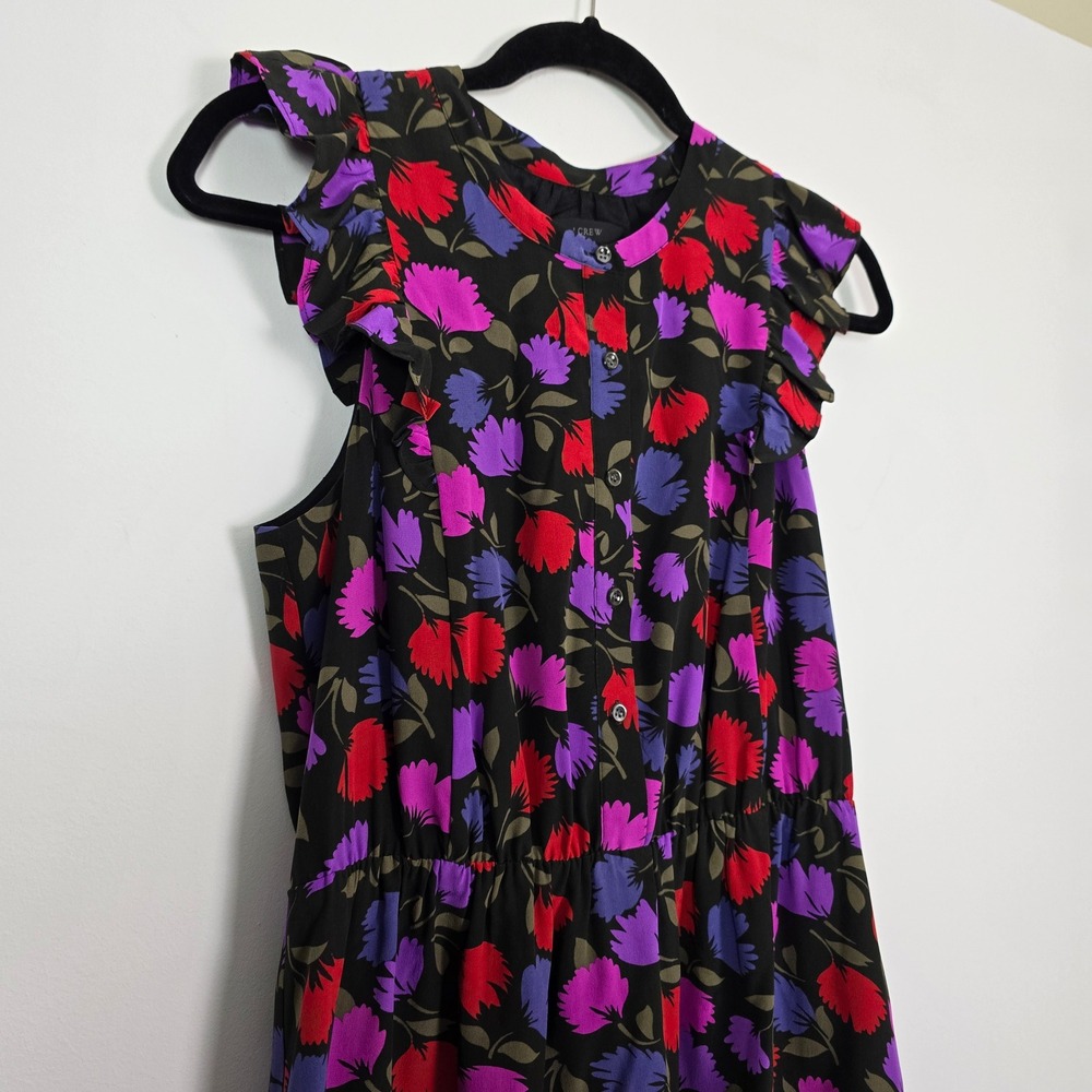 J.Crew Silk Floral Midi Dress Women Preppy Mod Office Size 6 Ruffle Button Front - Picture 2 of 9